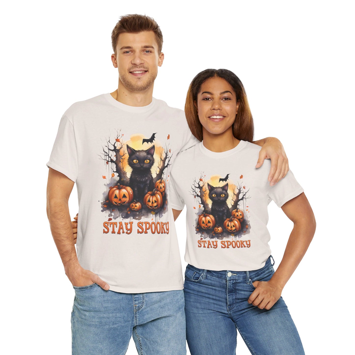 Black Cat And Pumpkin! Graphic Unisex Heavy Cotton Tee