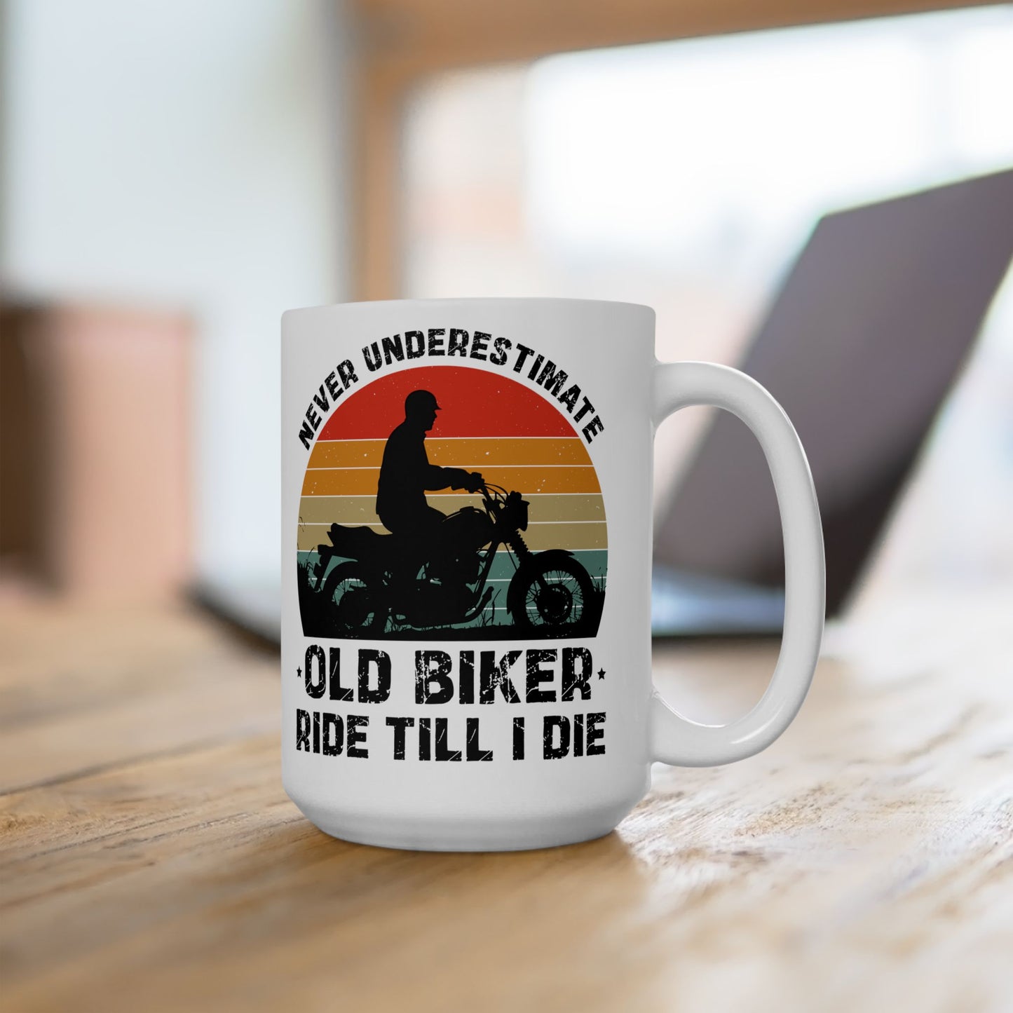 Old Biker Ride To I Die Retro Graphic Ceramic Mug, (11oz, 15oz)