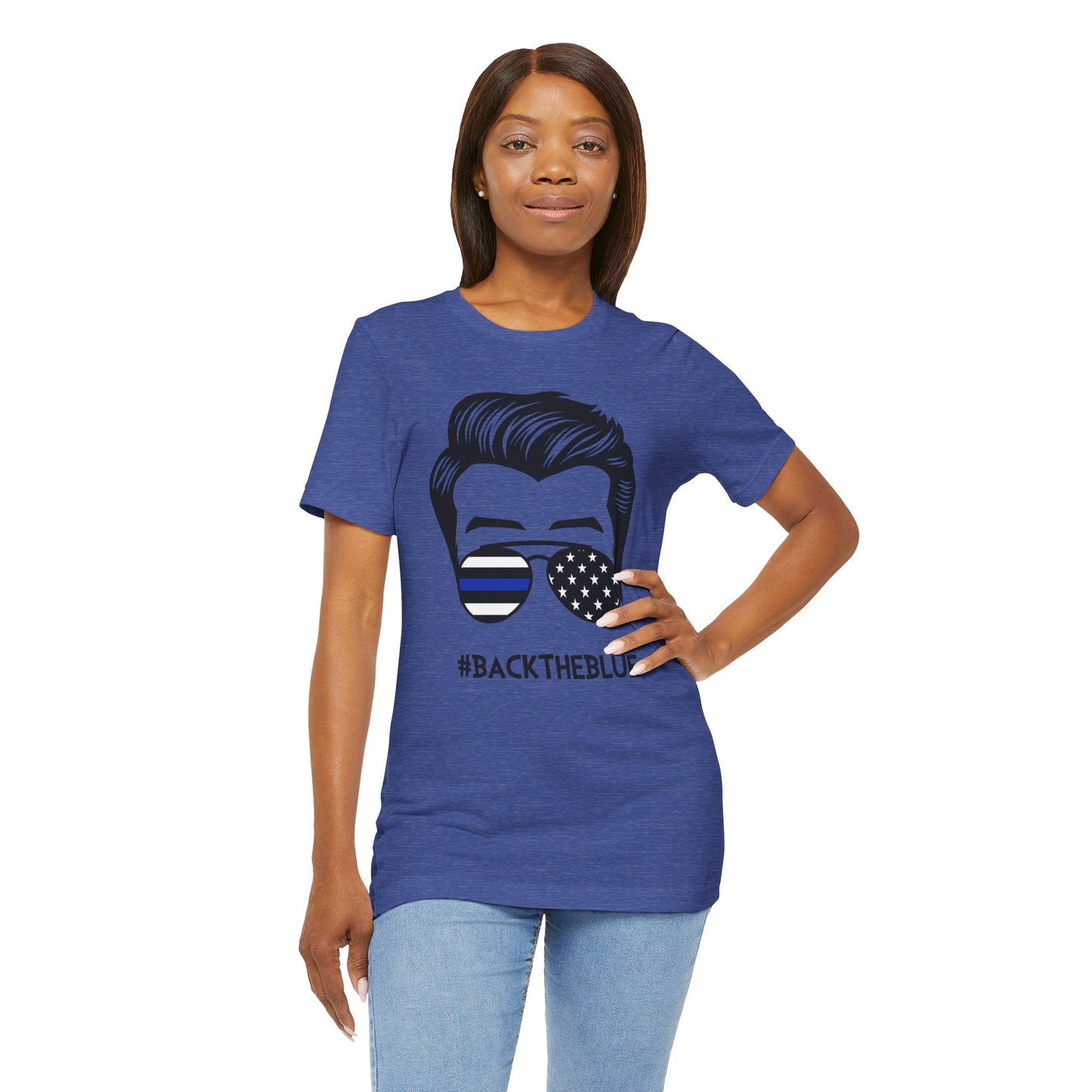 BACK THE BLUE Dad with Glasses, Graphic Unisex Short Sleeve Tee