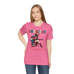 American Cowgirl, Playing Guitar Graphic, Unisex Jersey Short Sleeve Tee