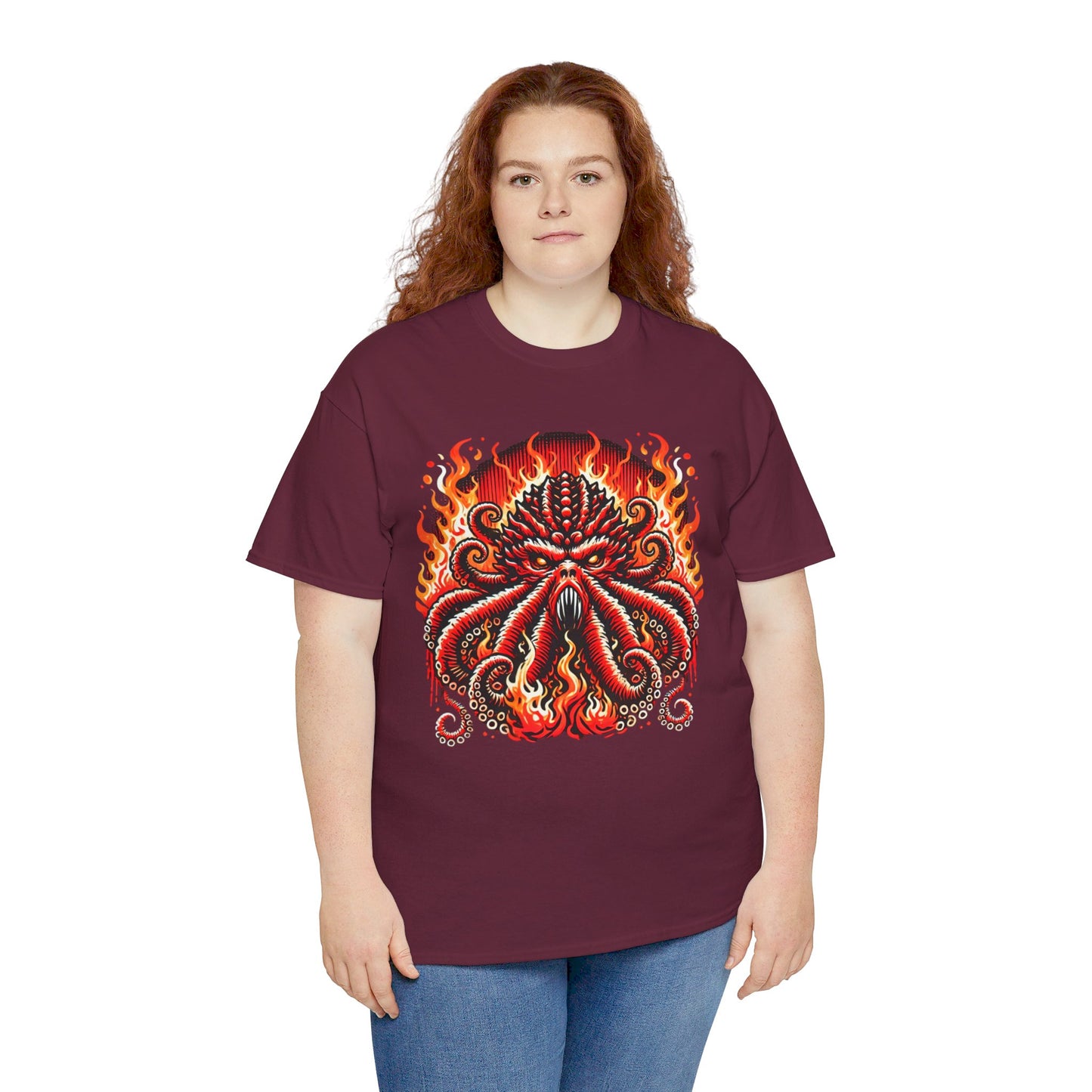 Fiery Fire Kraken - Graphic Unisex Heavy Cotton Tee