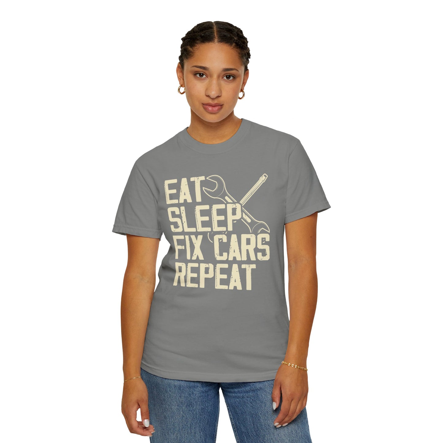 Eat Sleep Fix Cars Repeat, Comfort Colors Unisex Relaxed Fit T Shirt