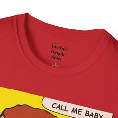 Call Me Baby Unisex Softstyle T-Shirt  Pop Art Bearded Guy with a pacifier and a bow tie