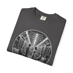 Don;t Stop Believing Subway Reflection T-Shirt — Vintage Black & White Urban Photo Tee