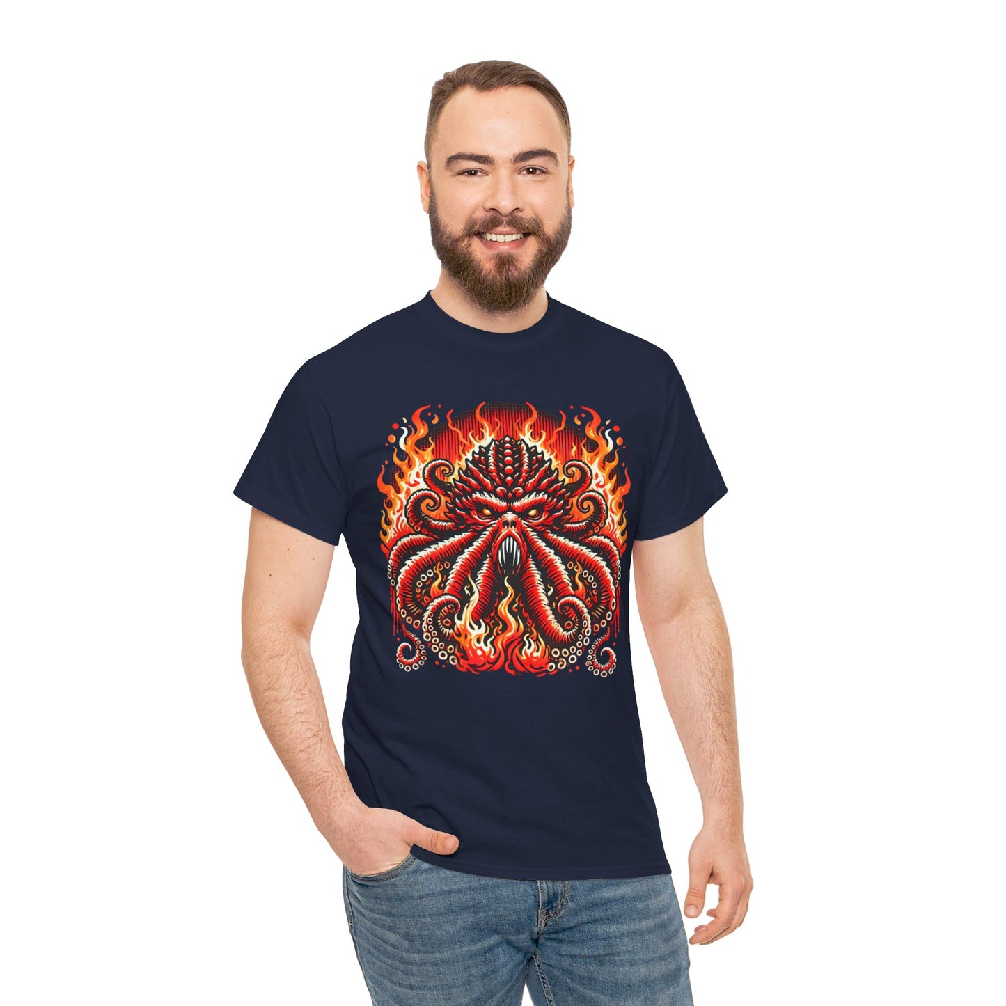 Fiery Fire Kraken - Graphic Unisex Heavy Cotton Tee