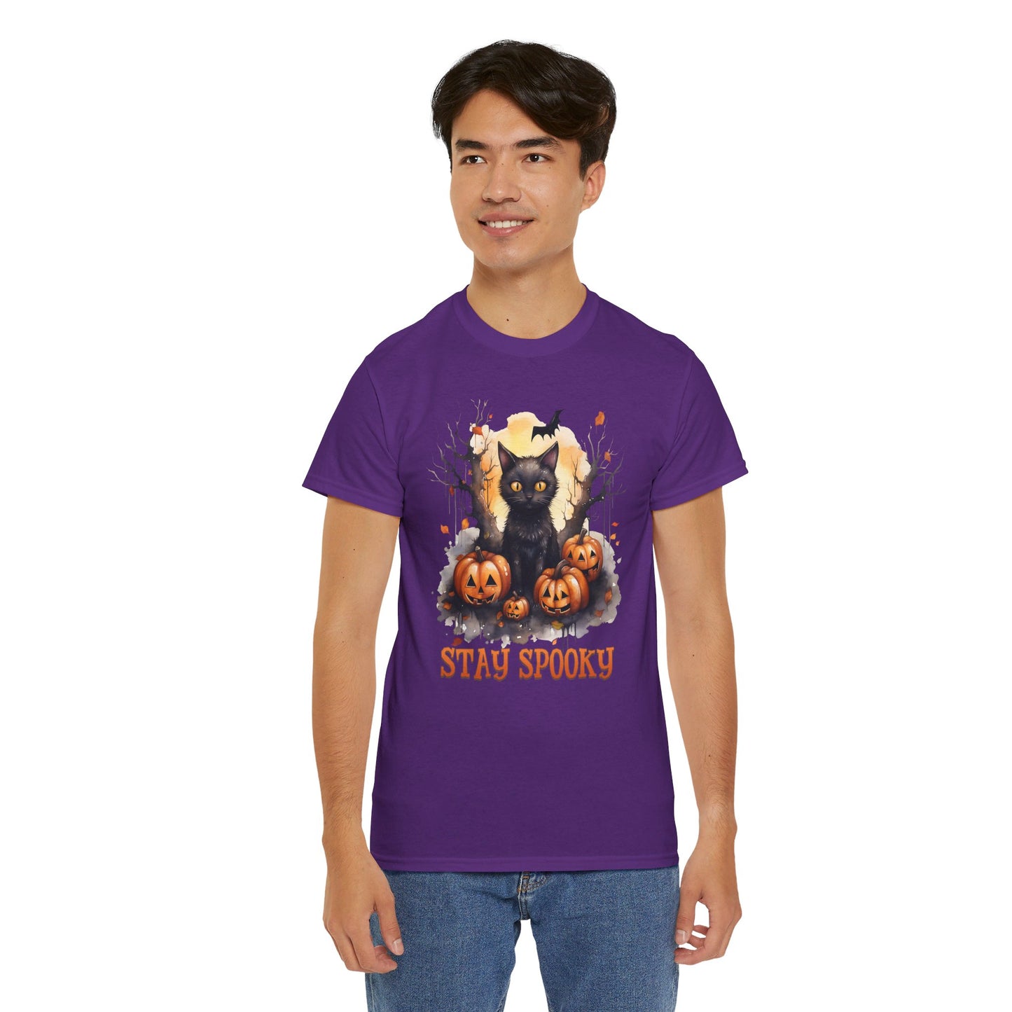 Black Cat And Pumpkin! Graphic Unisex Heavy Cotton Tee