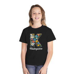 Flower K Kindergarten Youth Tee | Cute Kids Shirt, School Apparel, Gift for Students, Back to School, Floral Design