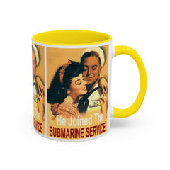 Mug - Vintage He Joined The Submarine Service Unique Tri Panel Image Accent Coffee Mug (11, 15oz)