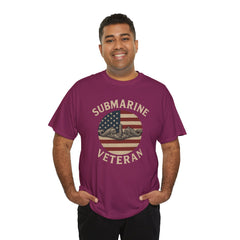 Submarine Veteran American Flag Tee | Unisex Heavy Cotton T-Shirt, Military Apparel, Veteran Gift, Patriotic Top, Casual Wear