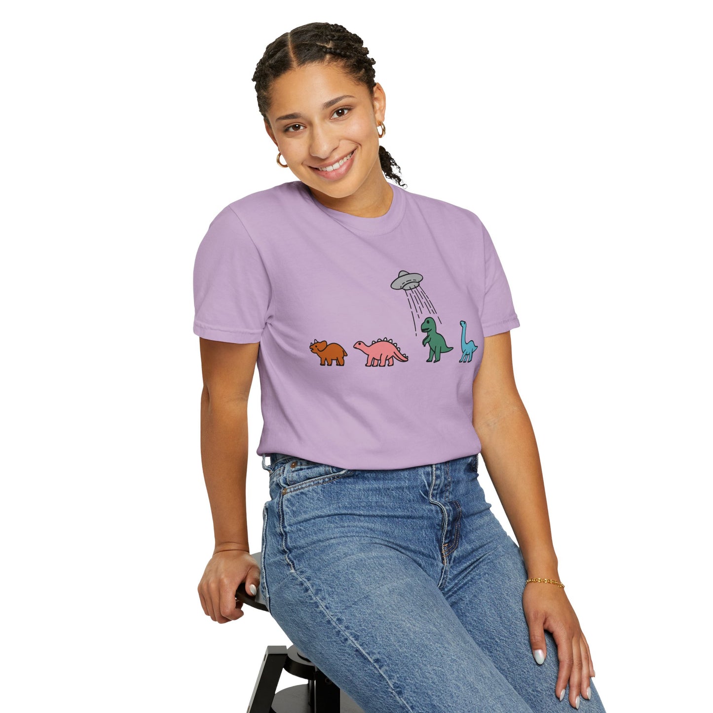 Dinosaur UFO Retro Unisex Garment-Dyed T-shirt