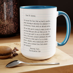 Rebel Nerd Jock Princess Basketcase Don't You Forget About Me & The Letter - Two-Tone Mugs, 15oz / The Breakfast Club / 80s Movies /