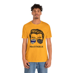 BACK THE BLUE Dad with Glasses, Graphic Unisex Short Sleeve Tee