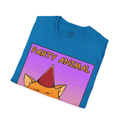 PARTY ANIMAL Birthday Hat Wearing  Pop Art Cat Unisex Softstyle T Shirt