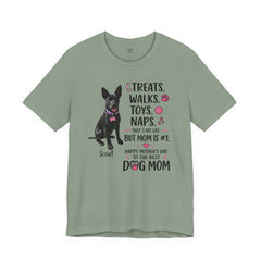Personalized Your Dog and its name Mother's Day T-Shirt — 'Treats. Walks. Toys. Naps.