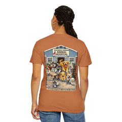 Back Graphic "Who Let the Dogs Out?" Baldwin Harbor Animal Hospital Cute Vet Clinic T Shirt
