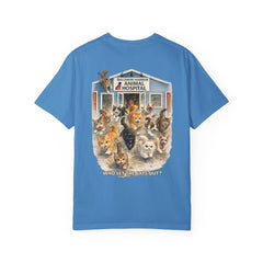 Elizabeth Gill Front Logo Back Graphic Baldwin Harbor Animal Hospital "Who Let the Cats Out?" T Shirt