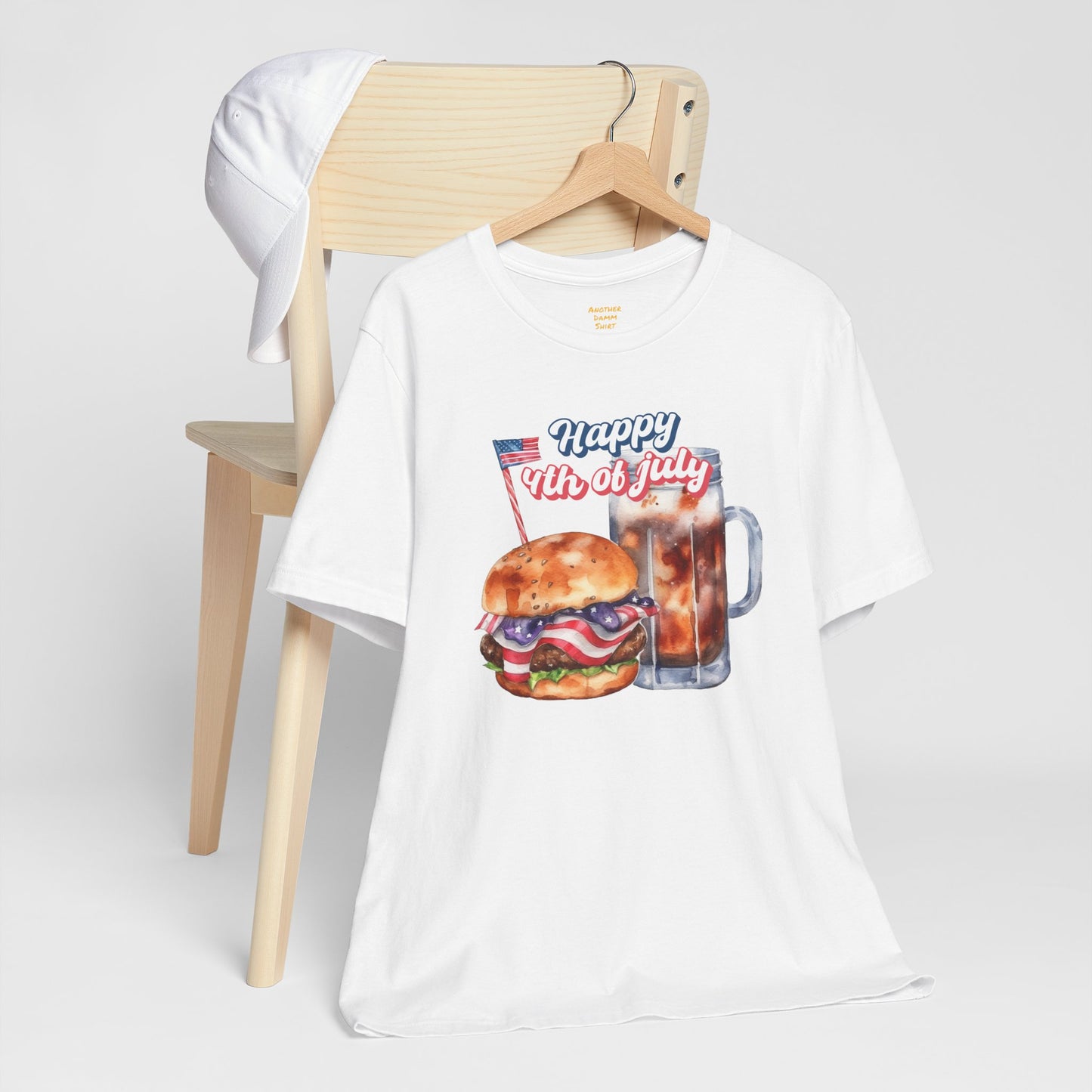 Happy 4th Of July Burger and Mug Graphic, Unisex Jersey Short Sleeve Tee