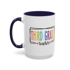 THIRD GRADE TEACHER, Accent Coffee Mug, hearts graphics,present for teacher, educator gift, gift for him, gift for her, teacher appreciation