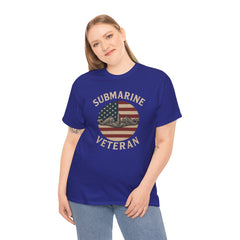 Submarine Veteran American Flag Tee | Unisex Heavy Cotton T-Shirt, Military Apparel, Veteran Gift, Patriotic Top, Casual Wear