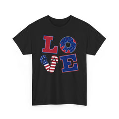 LOVE red white and blue graphics Unisex Heavy Cotton Tee / see our matching T Shirt , coffe mugs and tote bags