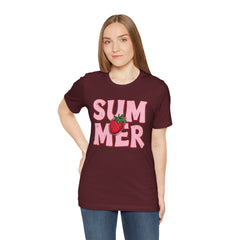 Summer Strawberry T-Shirt — Cute Pink Graphic Tee with Strawberry "SUMMER" Design