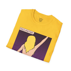 WILD AND FREE Pop Art Blonde Hair Girl with denim shorts and no top Unisex Softstyle T Shirt