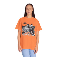 UFO Meets Cowboy Vintage Graphic T-Shirt — Retro Western Alien Tee