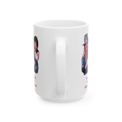 Cause every girl crazy 'bout a sharp-dressed man / ZZ Top / 80s Music / Eliminator / Red on White Mug / See Our Matching T Shirts