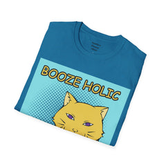 Booze Holic Cat with Bottle Unisex Softstyle T-Shirt  Pop Art Feline