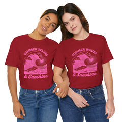 Summer Waves & Sunshine Tee — Retro Pink Surf Graphic T-Shirt