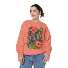 Floral Butterfly Sweatshirt — Tropical Hibiscus Garden Crewneck