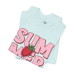 Summer Strawberry T-Shirt — Cute Pink Graphic Tee with Strawberry "SUMMER" Design