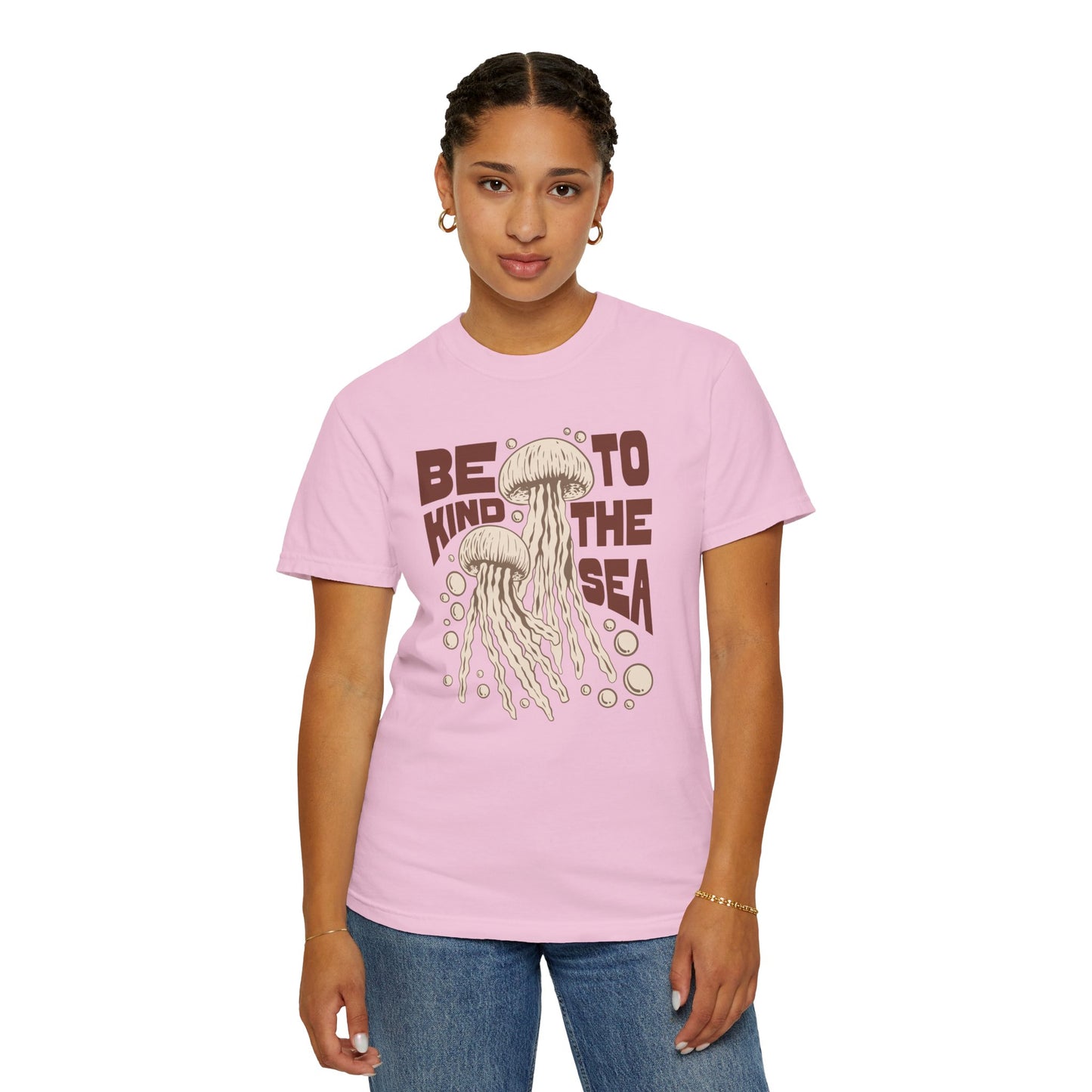 Jelly Fish, Be Kind To The Sea -  Graphic Unisex Garment-Dyed T-shirt