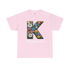 Kindergarten Floral Letter Tee, Kids Birthday Gift, Teacher Appreciation Shirt, Spring Celebration Tee, Unisex Cotton Tee