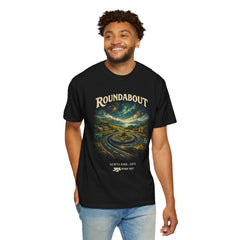 YES inspired Roundabout Scotland Road Trip T‑Shirt — Vintage Surreal Scenic Highway Graphic Tee