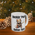 Cat lover mug, guitarist cat mug, ceramic cat mug, 11oz, 15oz, music lover gift, funny cat mug, musician gift idea, rock guitarist gift