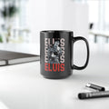 1970S Elvis In Black Leather On Stage Graphic - Black Mug (11oz, 15oz)