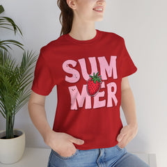 Summer Strawberry T-Shirt — Cute Pink Graphic Tee with Strawberry "SUMMER" Design