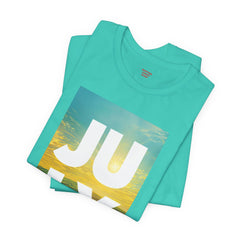 July Sunflower T‑Shirt – Summer Graphic Tee with 'JULY' Text