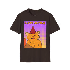 PARTY ANIMAL Birthday Hat Wearing  Pop Art Cat Unisex Softstyle T Shirt