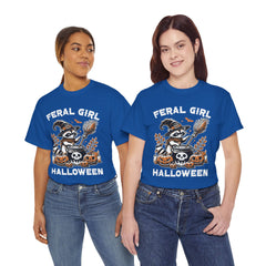 Feral Girl Halloween Raccoon! Graphic Unisex Heavy Cotton Tee
