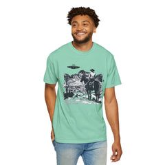UFO Meets Cowboy Vintage Graphic T-Shirt — Retro Western Alien Tee