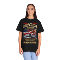 USS Andrew Jackson SSBN-619 Navy Submarine Tee — "One Man With Courage Makes a Majority"