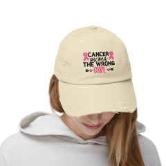 CANCER Picked The Wrong Girl, Unisex Distressed Cap, Empowered Cancer Survivor, Gift For Mom, Gift For Her, Survivor Pink, Cancer Survivor