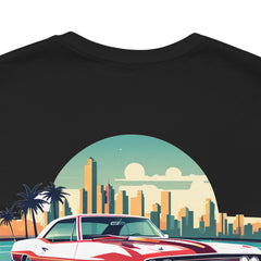 Vintage Car Graphic Tee - Sunset Cityscape Design
