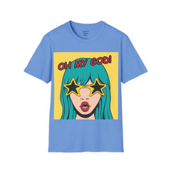 OH MY GOD Blonde Wearing Star Shaped Glasses Pop Art Girl Unisex Softstyle T Shirt