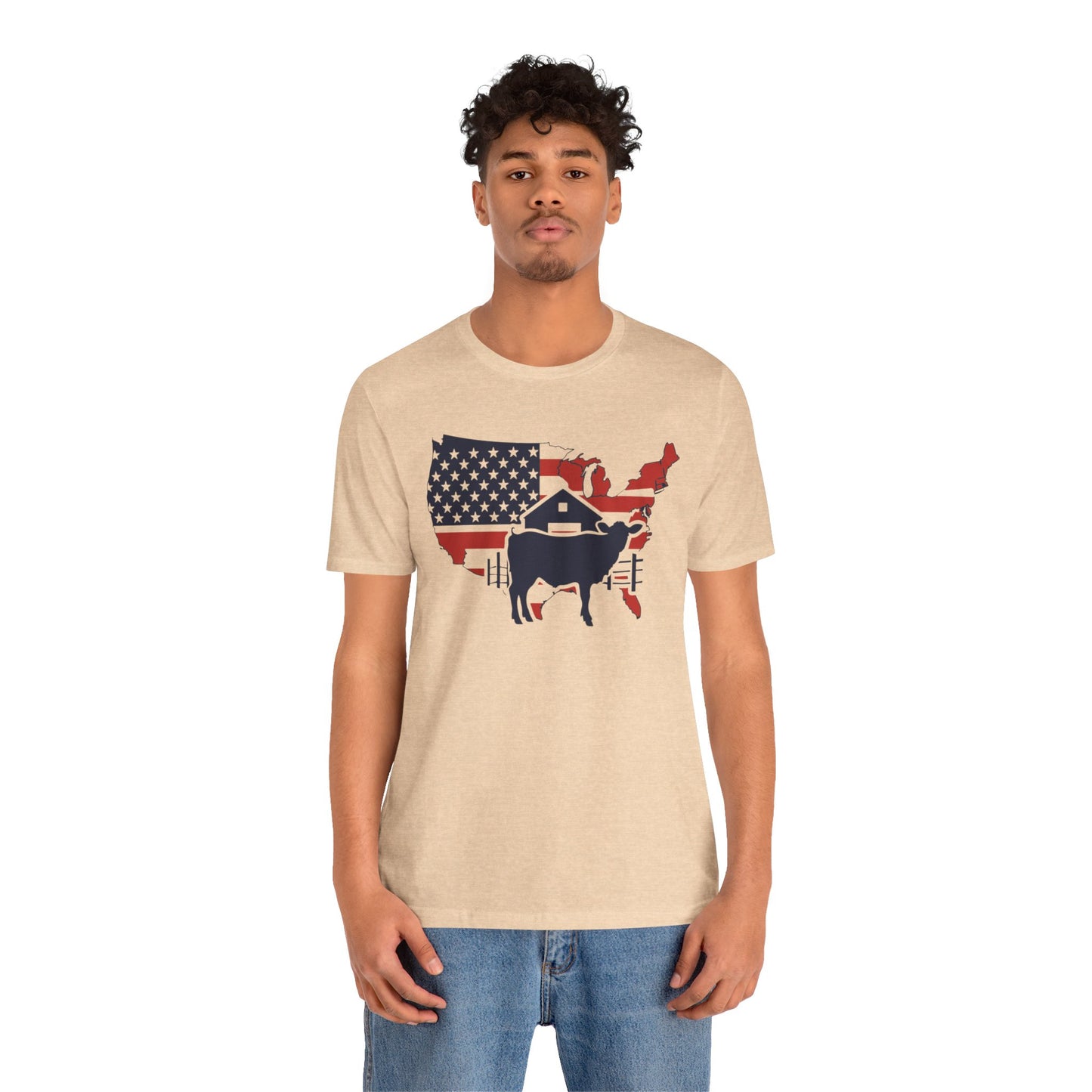 Red White and Blue Farmer Graphic, Unisex Jersey Short Sleeve Tee