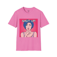 SHUT UP Pop Art Woman striking a Librarian pose Unisex Softstyle T Shirt