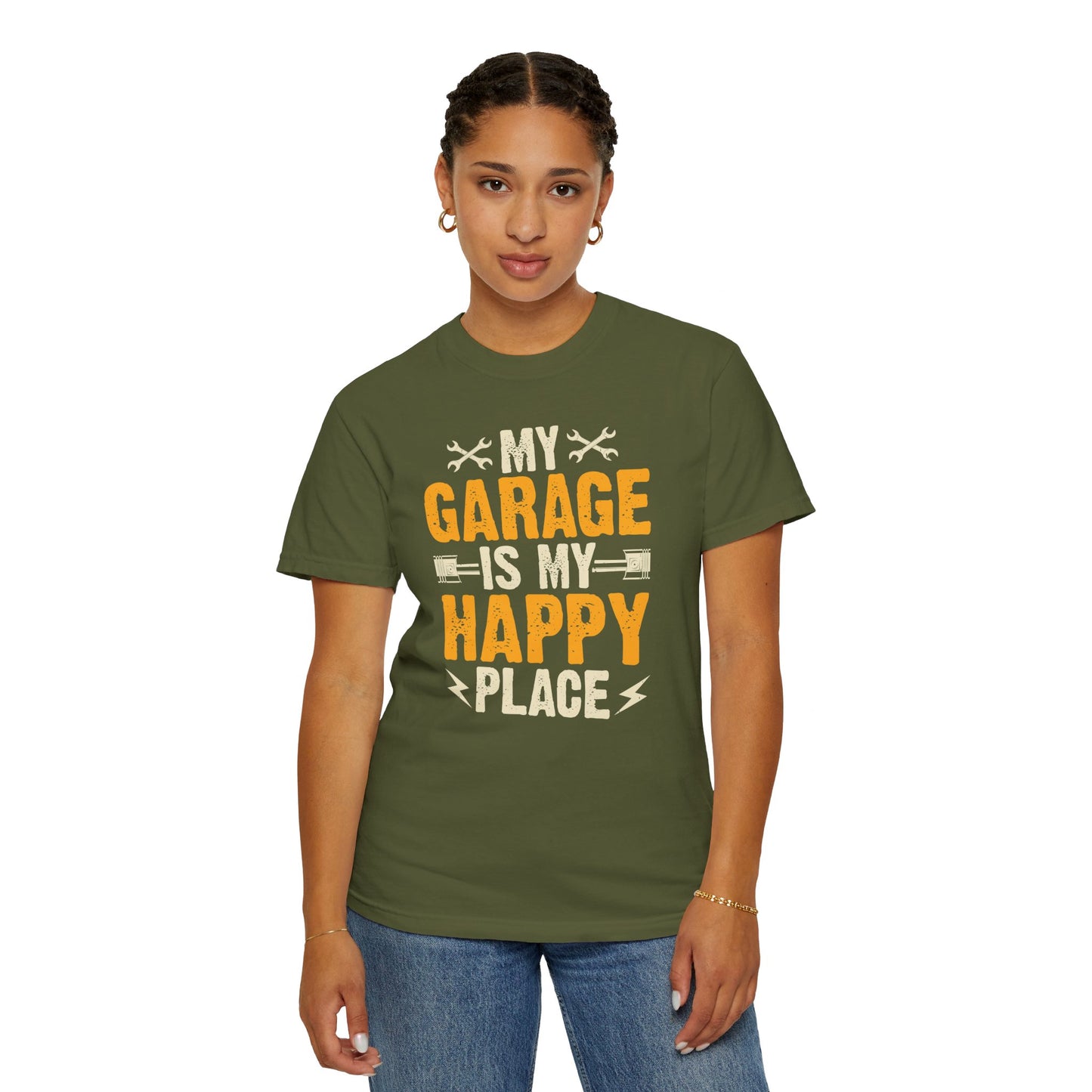 My Garage Is A Happy Place, Comfort Colors Unisex Relaxed Fit T Shirt