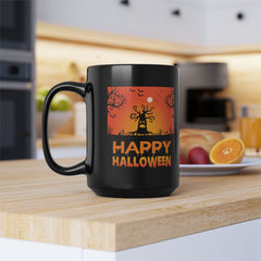 Happy Halloween Tree Monster - Graphic Black Mug (11oz, 15oz)